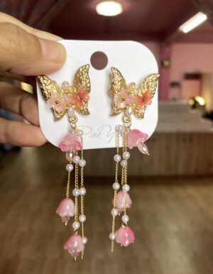 Butterfly Pink Flower Earrings