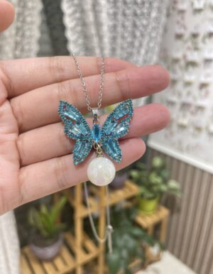 Blue Butterfly Shimmer Pearl Necklace