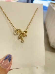 Pink Stone Ribbon Necklace