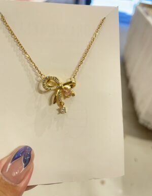 Pink Stone Ribbon Necklace