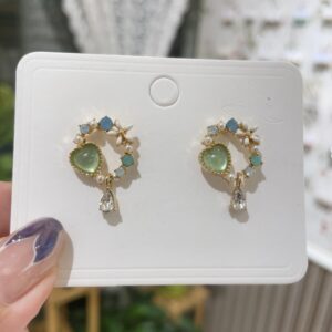 Green Heart Drop Earrings