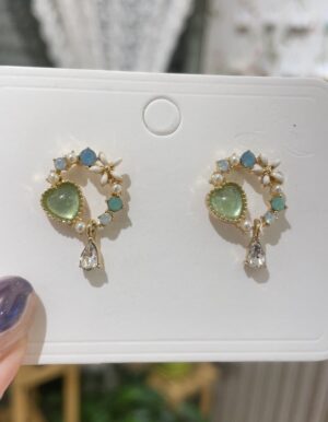 Green Heart Drop Earrings