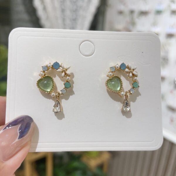 Green Heart Drop Earrings