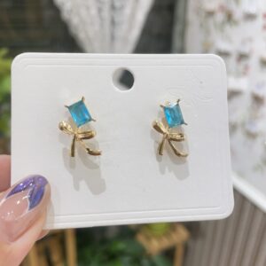 Blue Stone Bow Earrings
