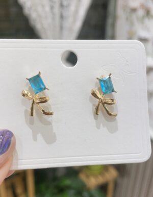 Blue Stone Bow Earrings