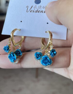 Blue Rose Hoop Earrings