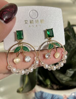 Green Cherry Round Earrings