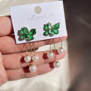 Green Butterfly Pearl Earrings