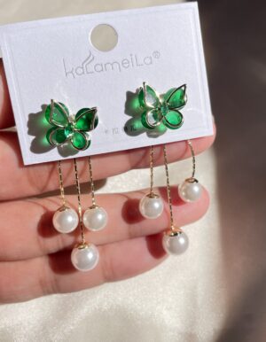 Green Butterfly Pearl Earrings