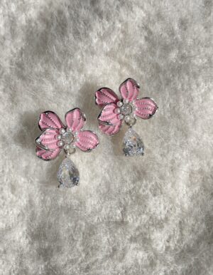 Pink Flower Drop Earrings