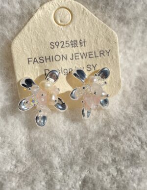 Crystal Water Pearl Flower Earrings