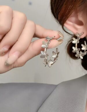 Silver Butterfly Hoop Earrings