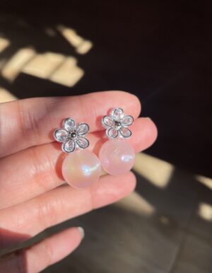 Clear Flower Pink Shimmer Pearl Earrings
