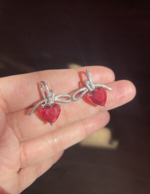 Ribbon Red Heart Earrings
