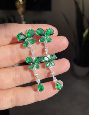 VL Full Green Stone Butterfly Earrings