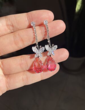 VL Pink Stone Butterfly Earrings