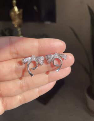 Silver Full Stone Ribbon Earrings