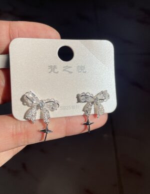 White Stone Bow Earrings