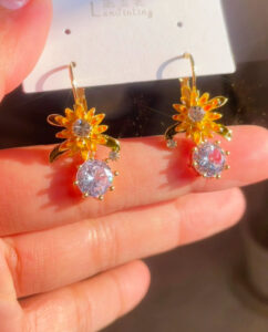 Yellow Flower Stone Drop Earrings