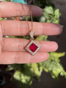 Square Red Stone Necklace