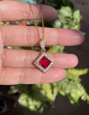 Square Red Stone Necklace