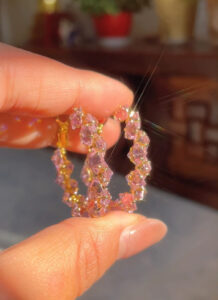 Pink Crystal Golden Hoops