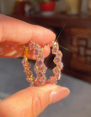 Pink Crystal Golden Hoops