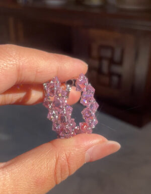 Pink Crystal Silver Hoops