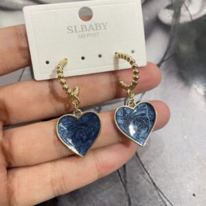 Dark Blue Heart Hoop Earrings