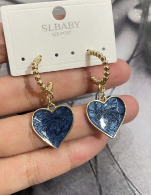 Dark Blue Heart Hoop Earrings
