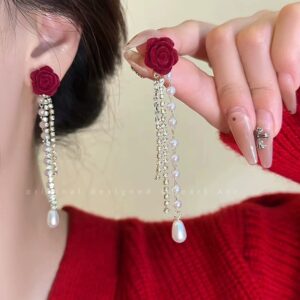 Red Rose Hanging Earrings