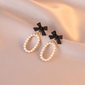 Black Bow Pearl Earrings