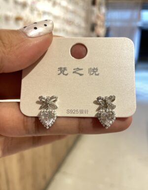 Silver Bow Heart Earrings