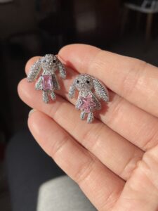 Full Stone Pink Bunny Earrings