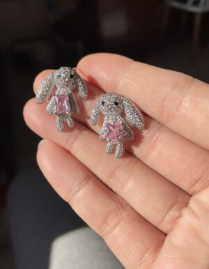 Full Stone Pink Bunny Earrings