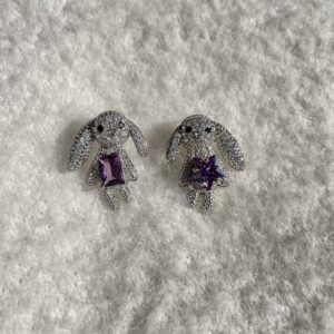 Full Stone Purple Bunny Earrings