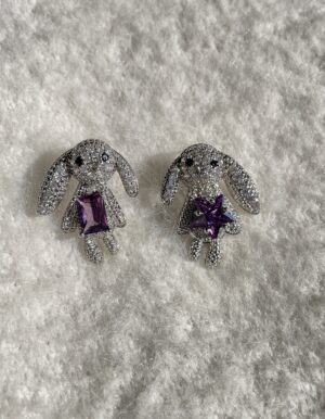 Full Stone Purple Bunny Earrings