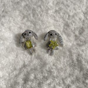 Full Stone Green Bunny Earrings