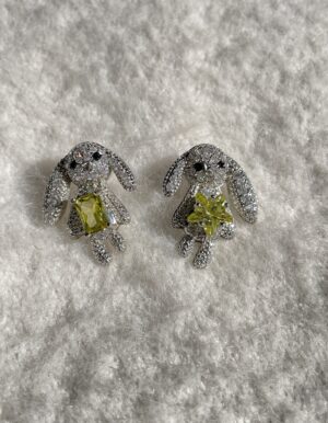 Full Stone Green Bunny Earrings