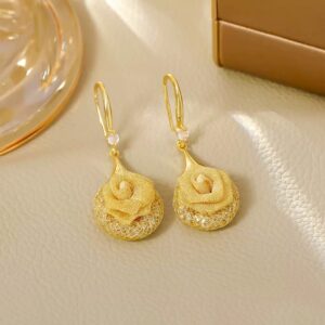 Golden Rose Flower Earrings