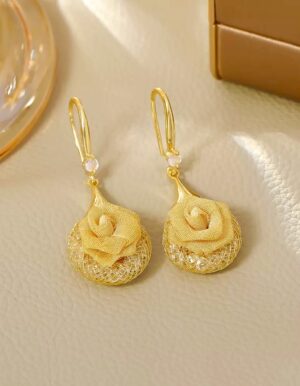 Golden Rose Flower Earrings