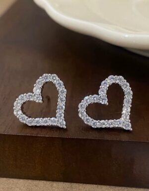 Full Rhinestone Heart Earrings