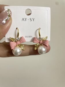 Pink Ribbon Pearl Earrings