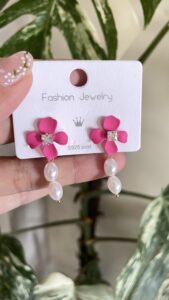 Pink Flower Pearl Earrings