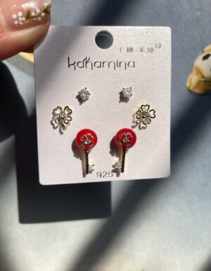 Red 3 pair earrings