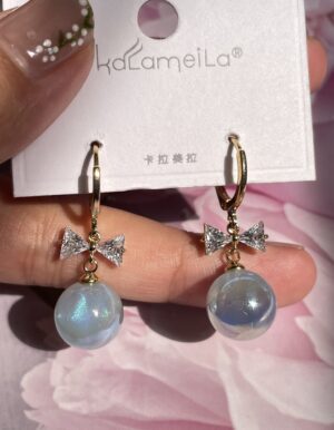 Shimmer Light Blue Pearl Bow Hoops