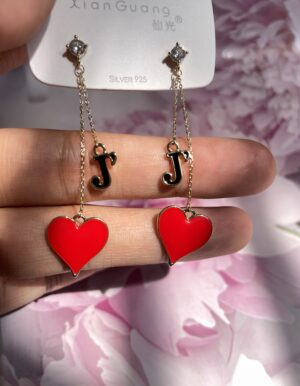J Red Heart Earrings