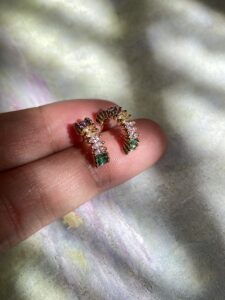 Color Stone Half Hoop Earrings