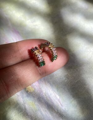 Color Stone Half Hoop Earrings