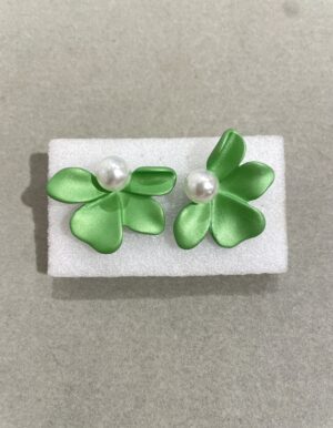 Metal Green Flower Earrings